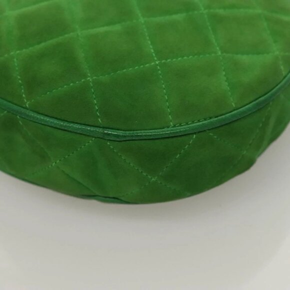 CHANEL Matelasse Chain Hand Bag Suede 2way Green Gold CC Auth 127613 - Picture 14 of 16